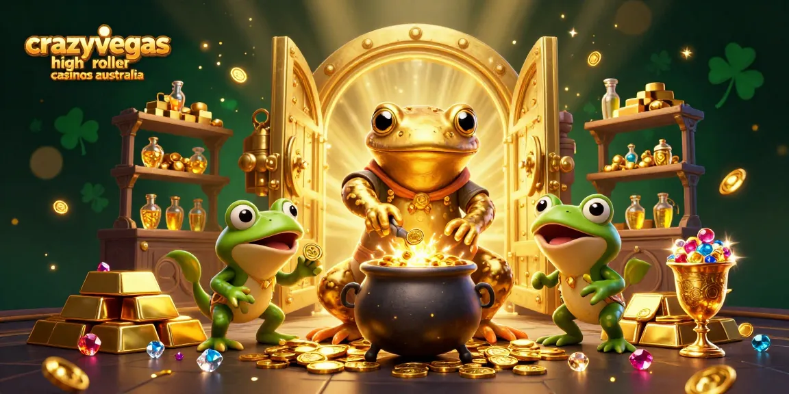 CrazyVegas high roller casinos Australia showcase a dynamic scene of golden alchemy and gaming, radiating wealth.