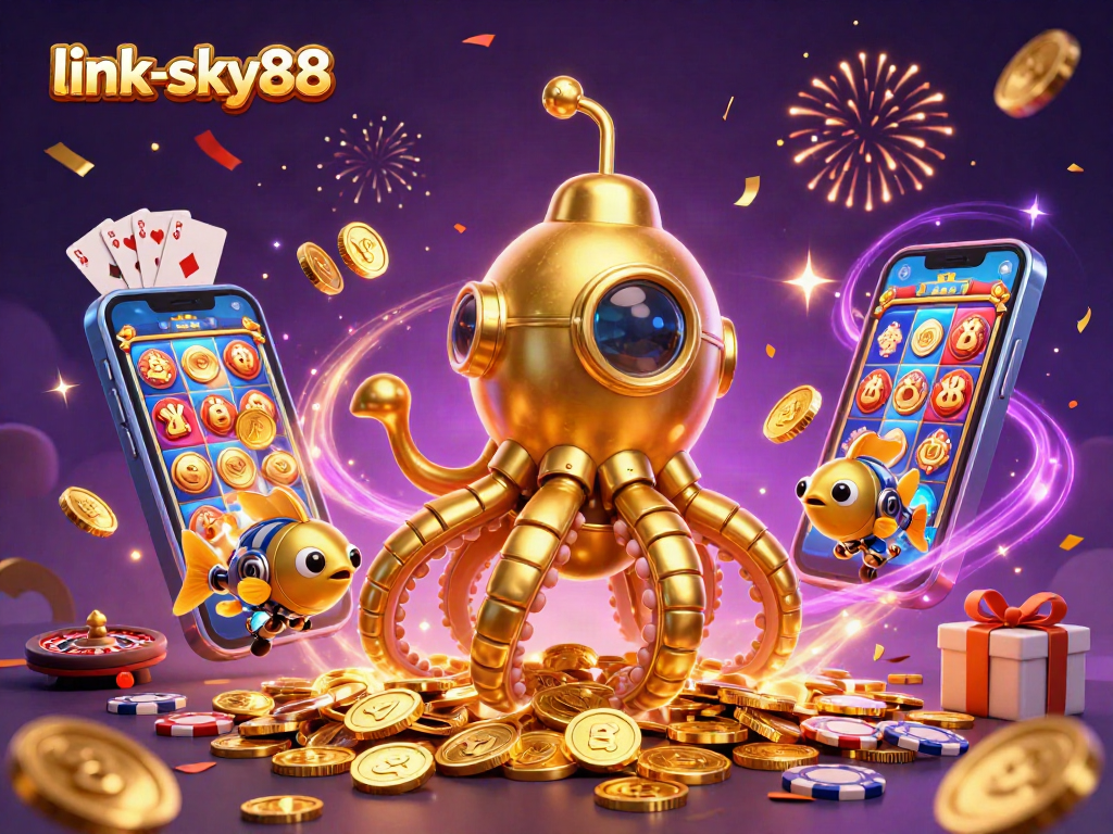 Experience dynamic wins at link-sky88, surrounded by winning slot games and festive gameplay elements.