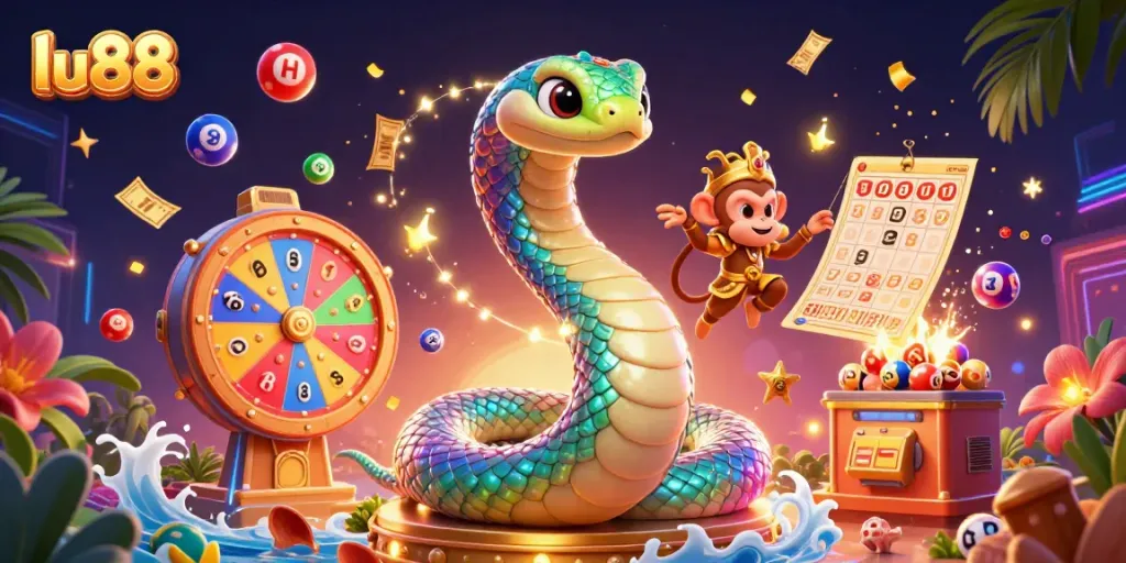 Experience unique gaming moments with the vibrant world of lu88, featuring a rainbow serpent and playful characters.