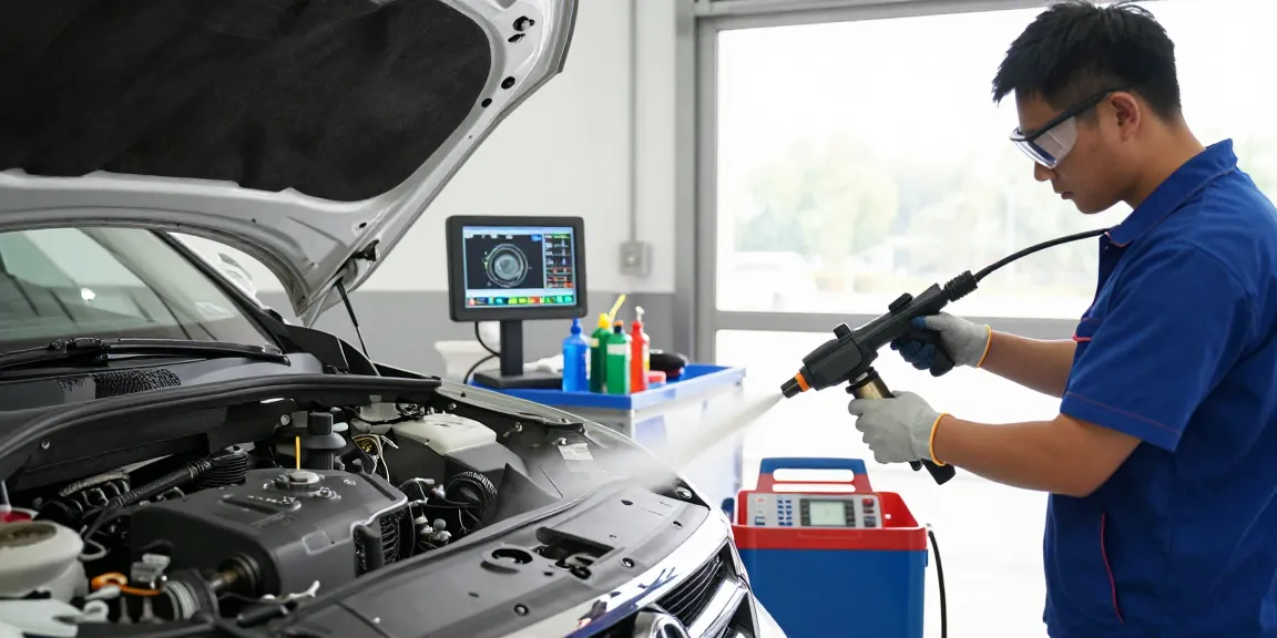 Effizientes DPF reinigen eines Diesel-Fahrzeugs in einer modernen Werkstatt.
