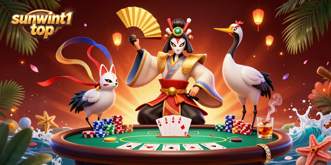 Engage in thrilling gameplay as "sunwint1 top" showcases vibrant characters, poker chips, and dynamic casino ambiance.