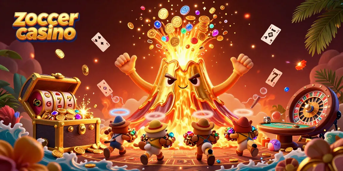 Zoccer casino rewards players with spectacular treasures in a vibrant, animated casino scene.