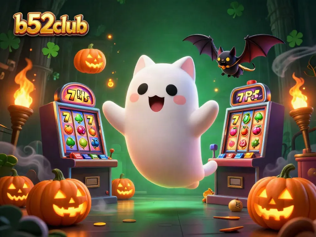 Experience thrilling gameplay with b52club in a haunted casino featuring ghost cat and vampire bat.