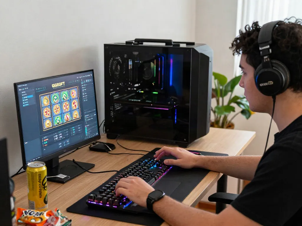 Engaged gamer enjoying GGSOFT login session with dynamic gaming setup.