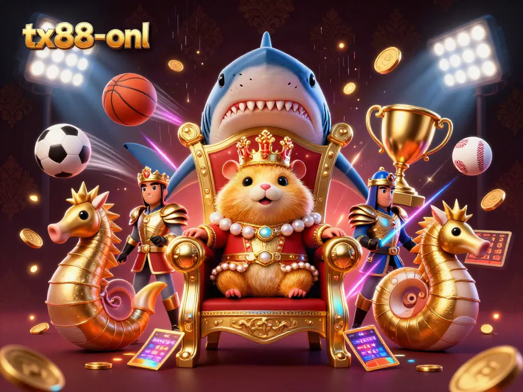 Experience the excitement of tx88-onl with a vibrant 3D illustration of casino gaming elements.